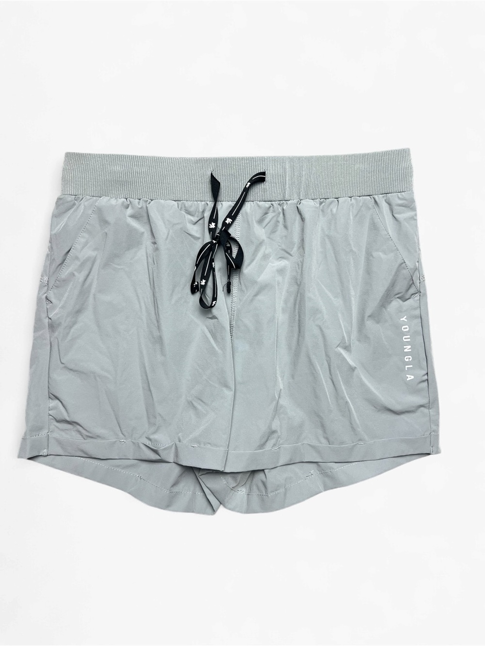 YoungLA W104 Velocity Running Shorts Womens L Light Grey Athletic Gym
